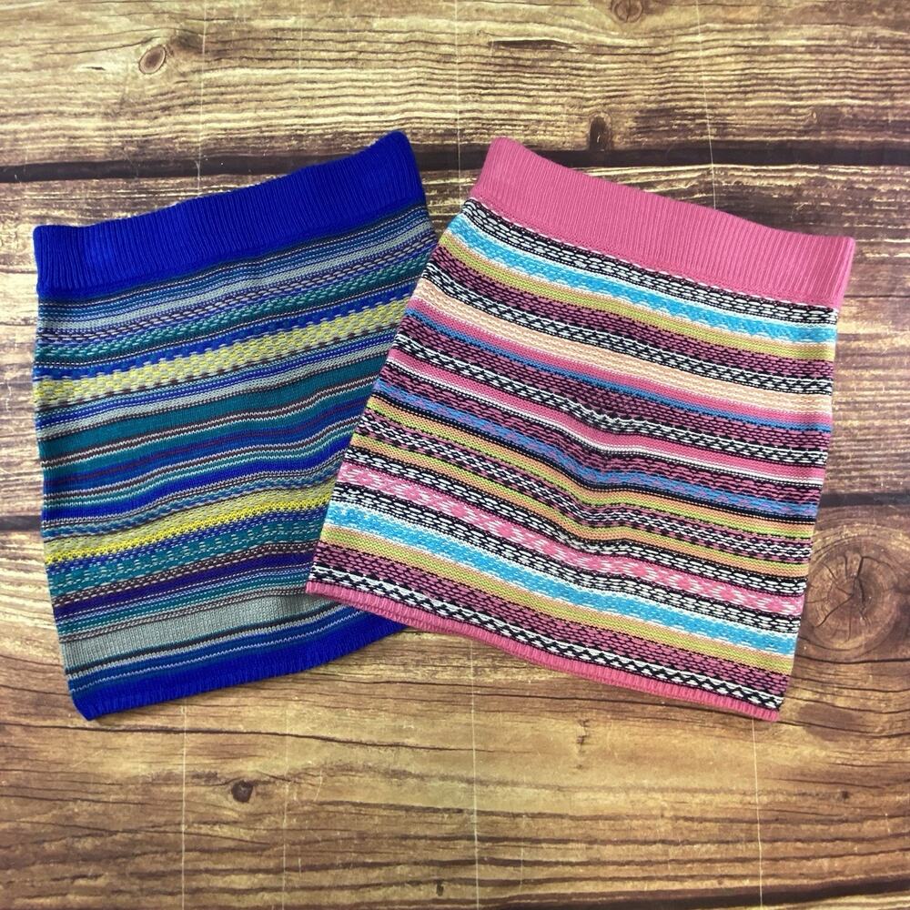 Mossimo Women's Mini Skirt Knit Colorful Elastic Waist Y2K Style Sz XS 2 Pack